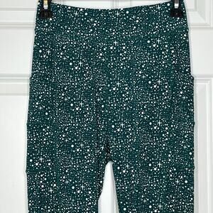Pop Fit Teal Green with‎ White Specks Ankle Leggings Small